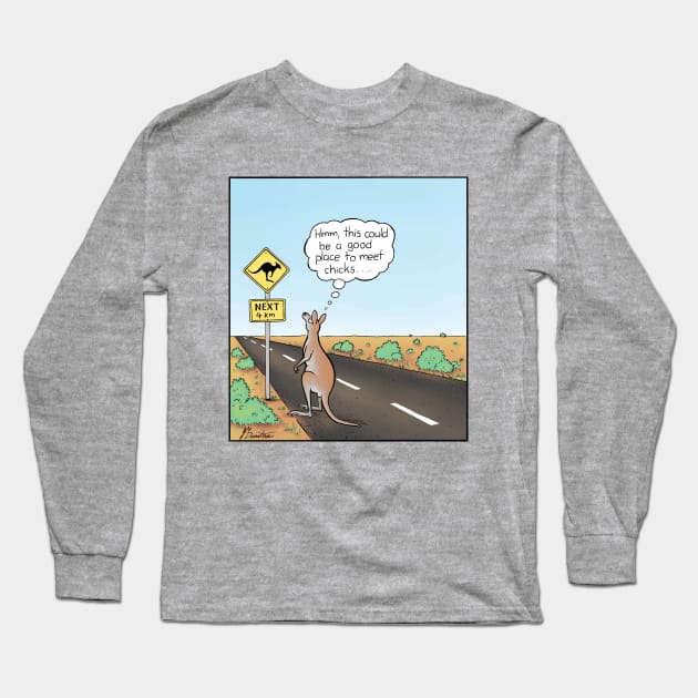 Kangaroo wants to meet females Long Sleeve T-Shirt by JedDunstan